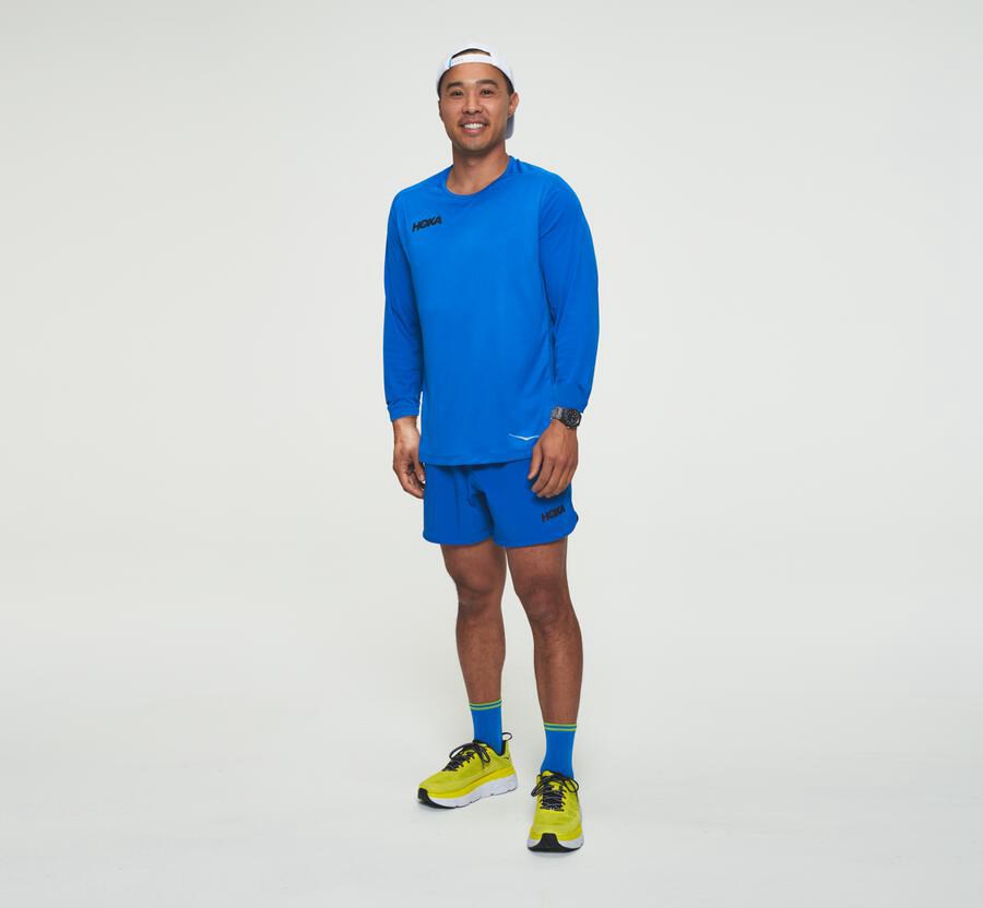 Tops Mens - Hoka One One Performance Long Sleeve - Blue - HIELNPW-79